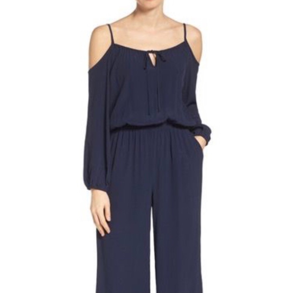 Fraiche by J Cold-shoulder jumpsuit-Navy